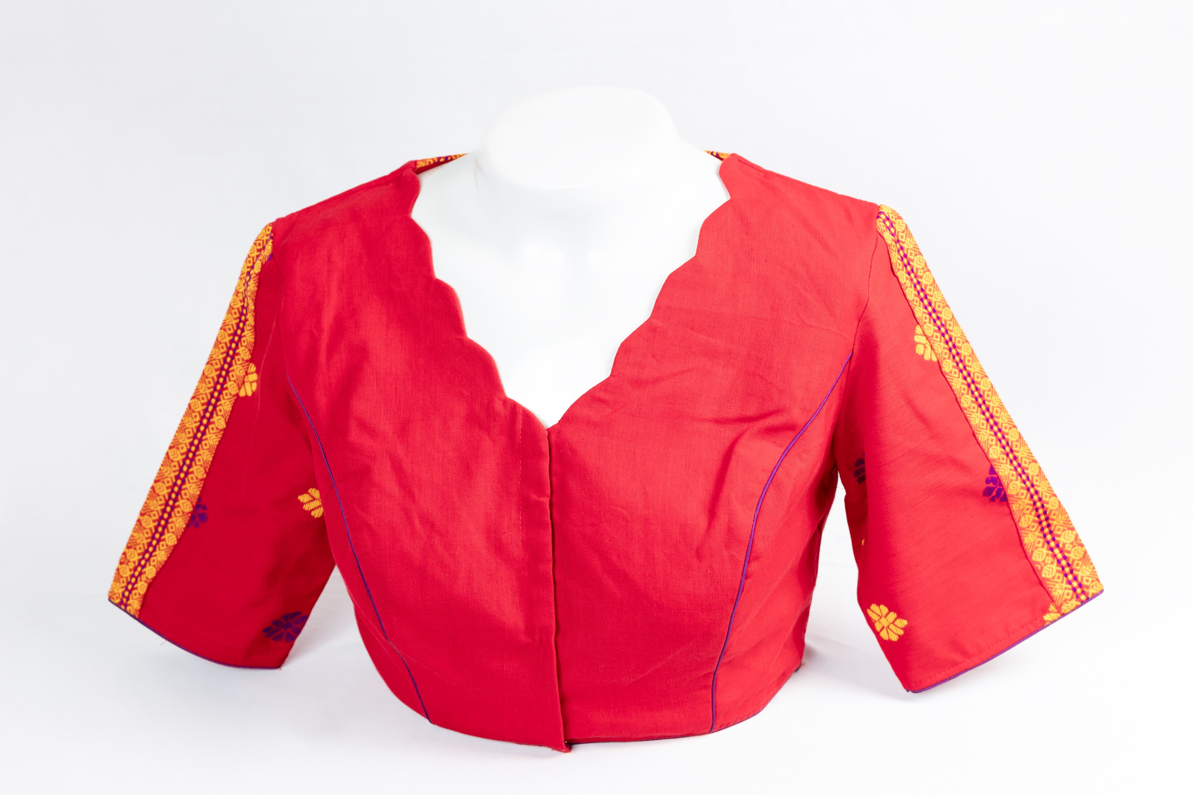 V-NECK ELBOW SLEEVE BLOUSE